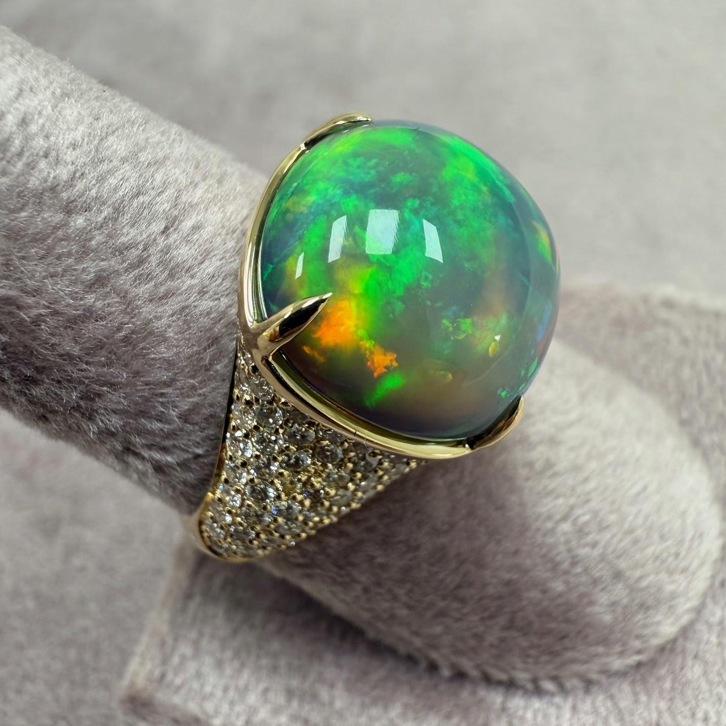 Syna Yellow Gold Ethiopian Opal Ring with Diamonds In New Condition In Fort Lee, NJ