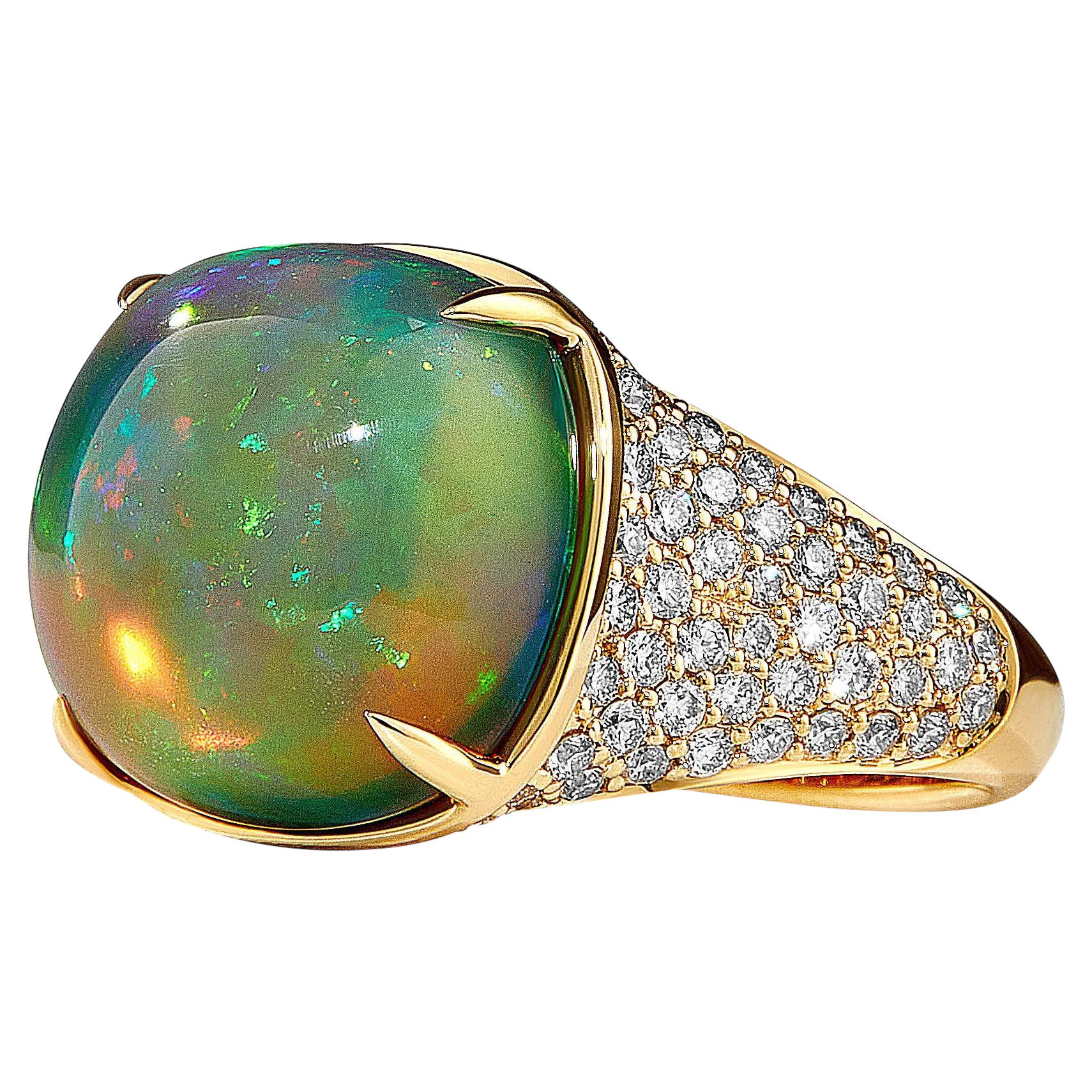Syna Yellow Gold Ethiopian Opal Ring with Diamonds