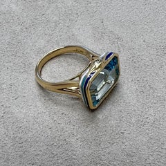 Syna Gelbgold Evil Eye Blauer Topas Emaille-Ring mit Diamanten