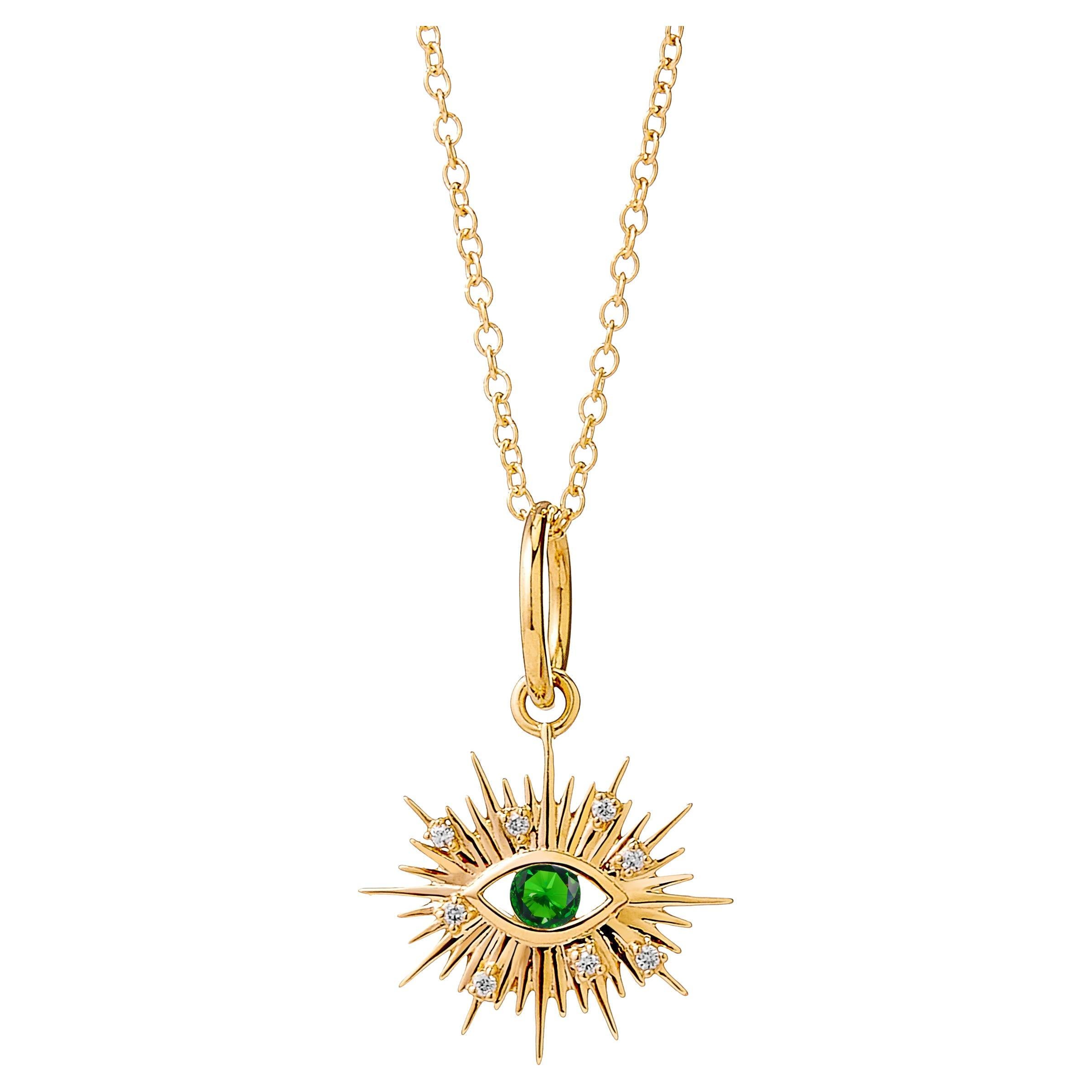 Pendentif breloque œil maléfique en or jaune Syna avec émeraude et diamants
