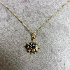Syna Yellow Gold Evil Eye Charm Pendant with Sapphire and Diamonds