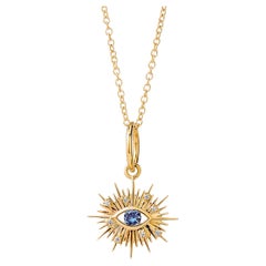 Syna Yellow Gold Evil Eye Charm Pendant with Sapphire and Diamonds