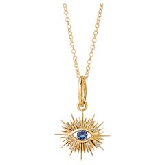 Syna Gelbgold Evil Eye Charm-Anhänger mit Saphir und Diamanten