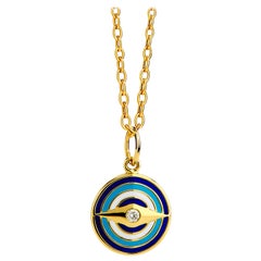 Syna Yellow Gold Evil Eye Enamel Reversible Pendant with Diamonds