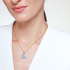 Syna Yellow Gold Evil Eye Enamel Reversible Pendant with Diamonds
