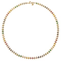 Syna Yellow Gold Evil Eye Necklace with Rainbow Sapphires, Emeralds and Diamonds