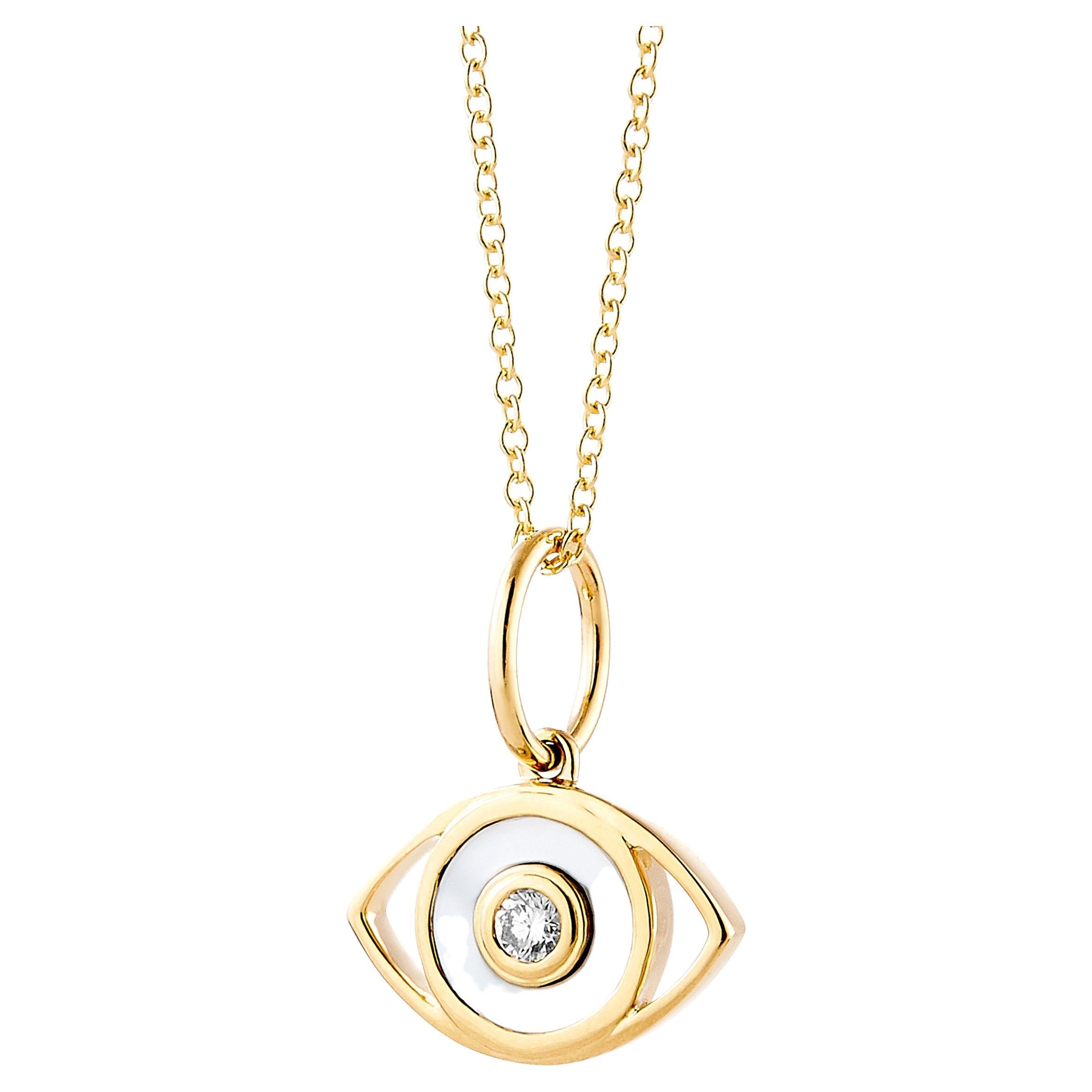 Syna Yellow Gold Evil Eye Pendant with Mother of Pearl and Champagne Diamond