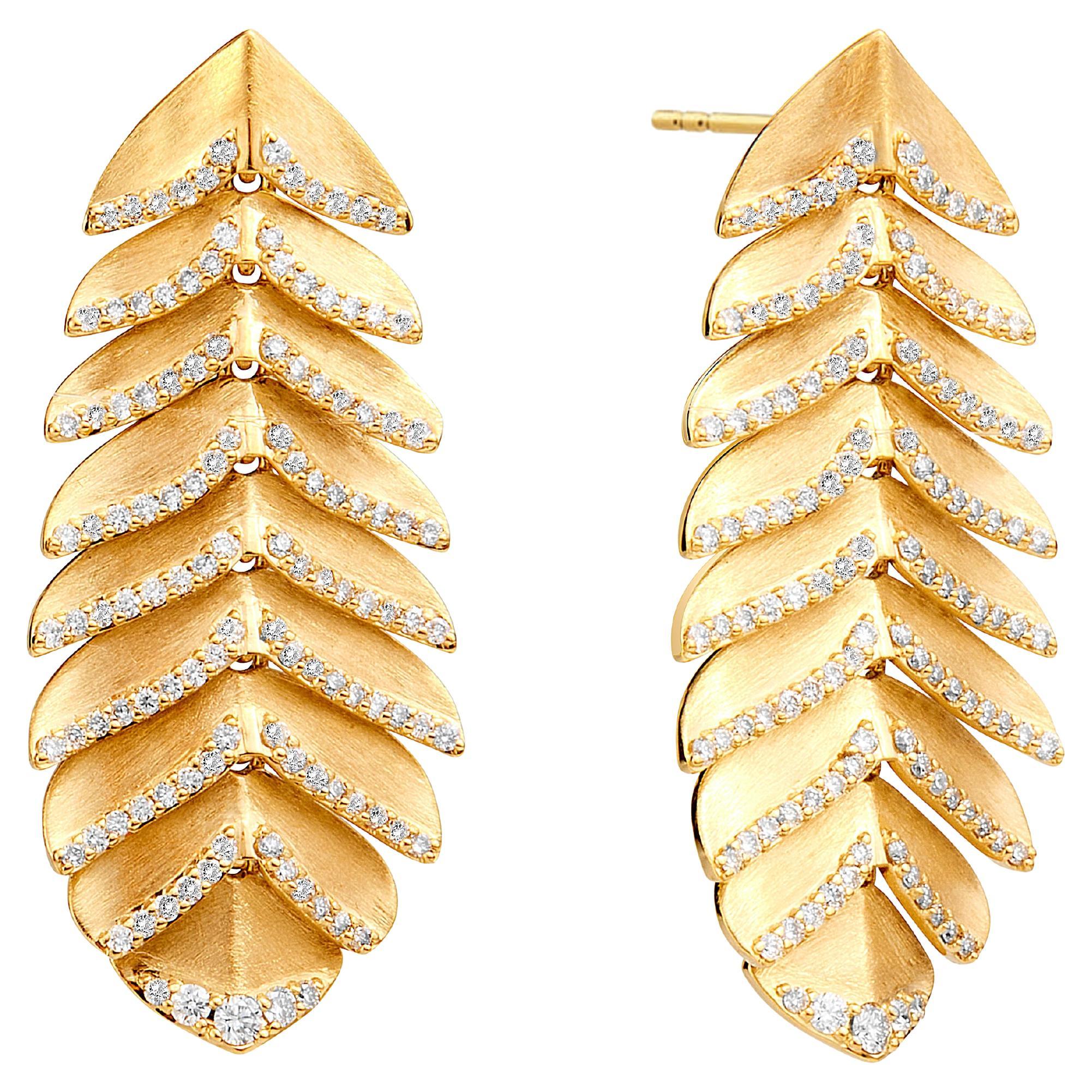Syna Yellow Gold Feather Earrings with Diamonds