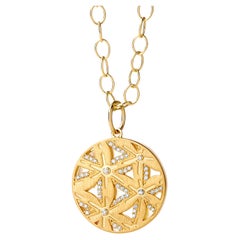 Syna Yellow Gold Flora Pendant with Mother of Pearl and Champagne Diamonds