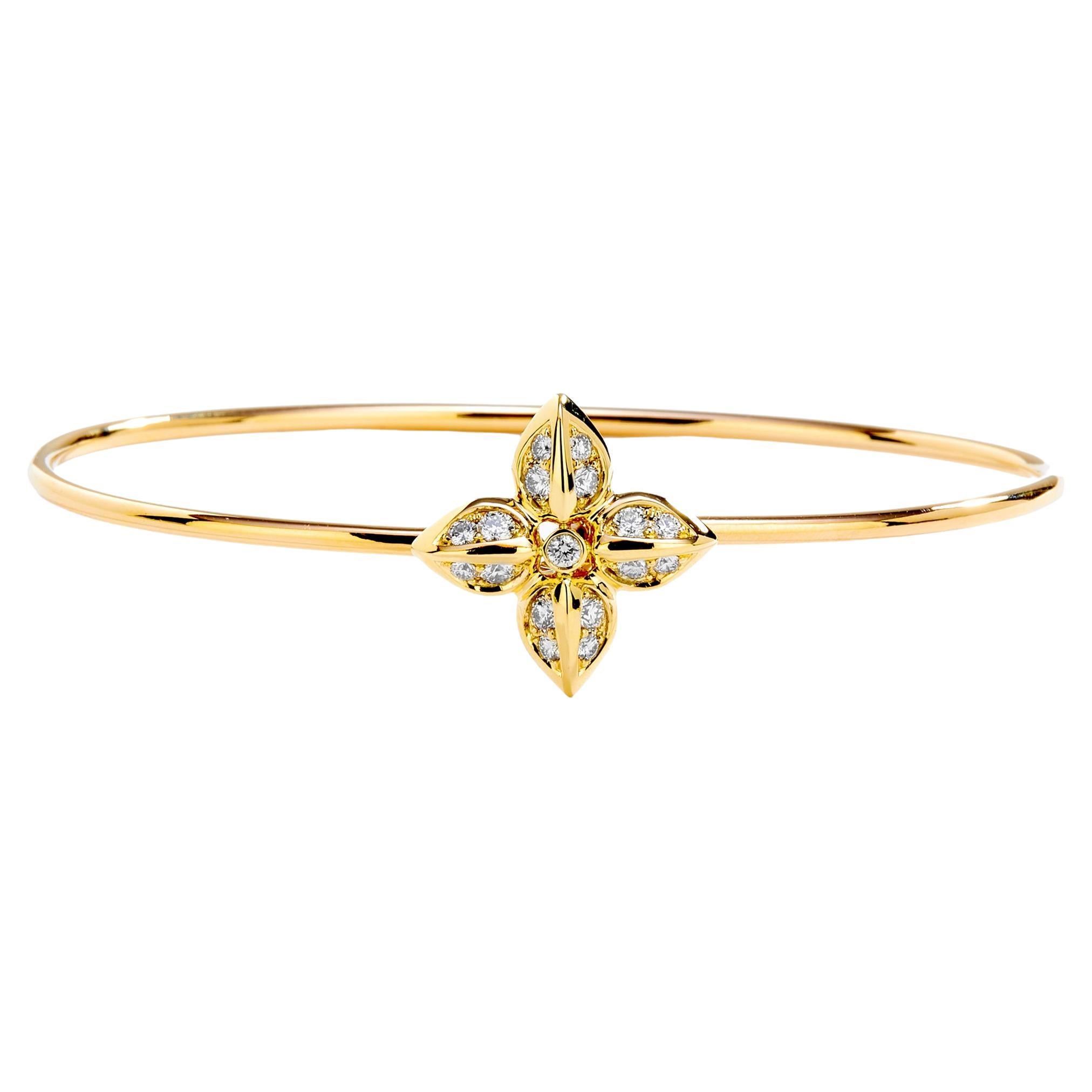 Syna Yellow Gold Flower Bracelet with Diamonds For Sale