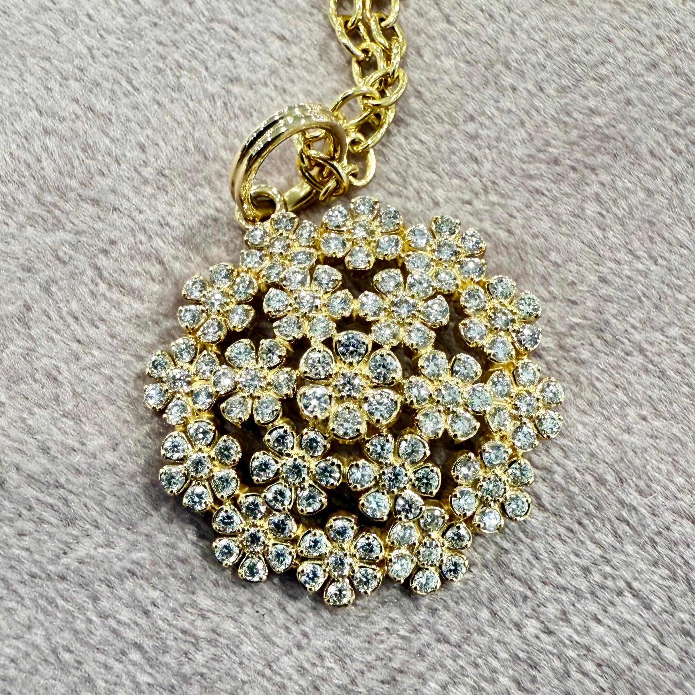 Syna Yellow Gold Flower Bunch Pendant with Diamonds In New Condition For Sale In Fort Lee, NJ