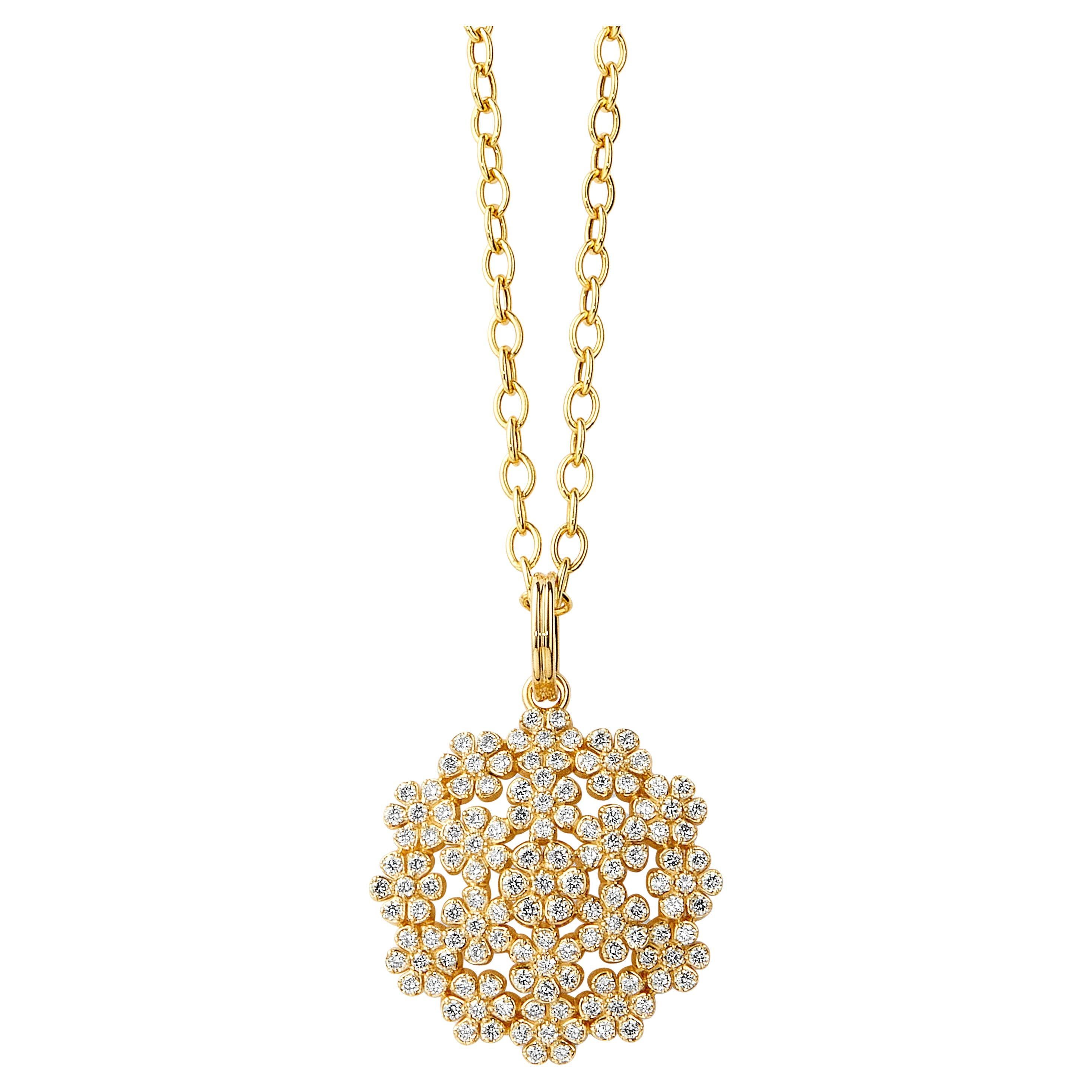 Syna Yellow Gold Flower Bunch Pendant with Diamonds