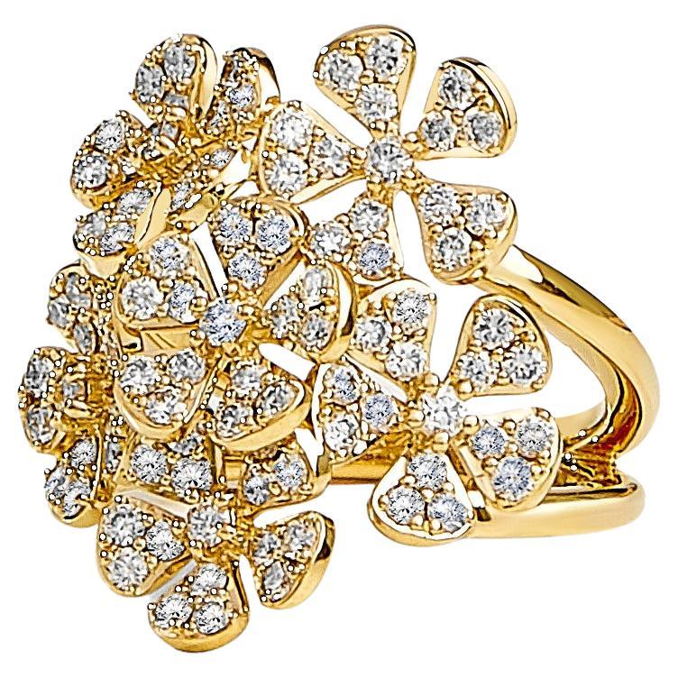 Yellow Gold and Diamond Flower Bulb Ring at 1stDibs