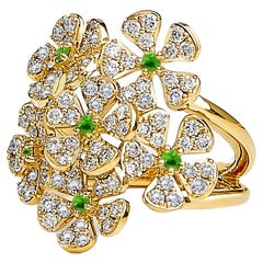 Syna Yellow Gold Flower Bunch Ring with Emeralds and Diamonds