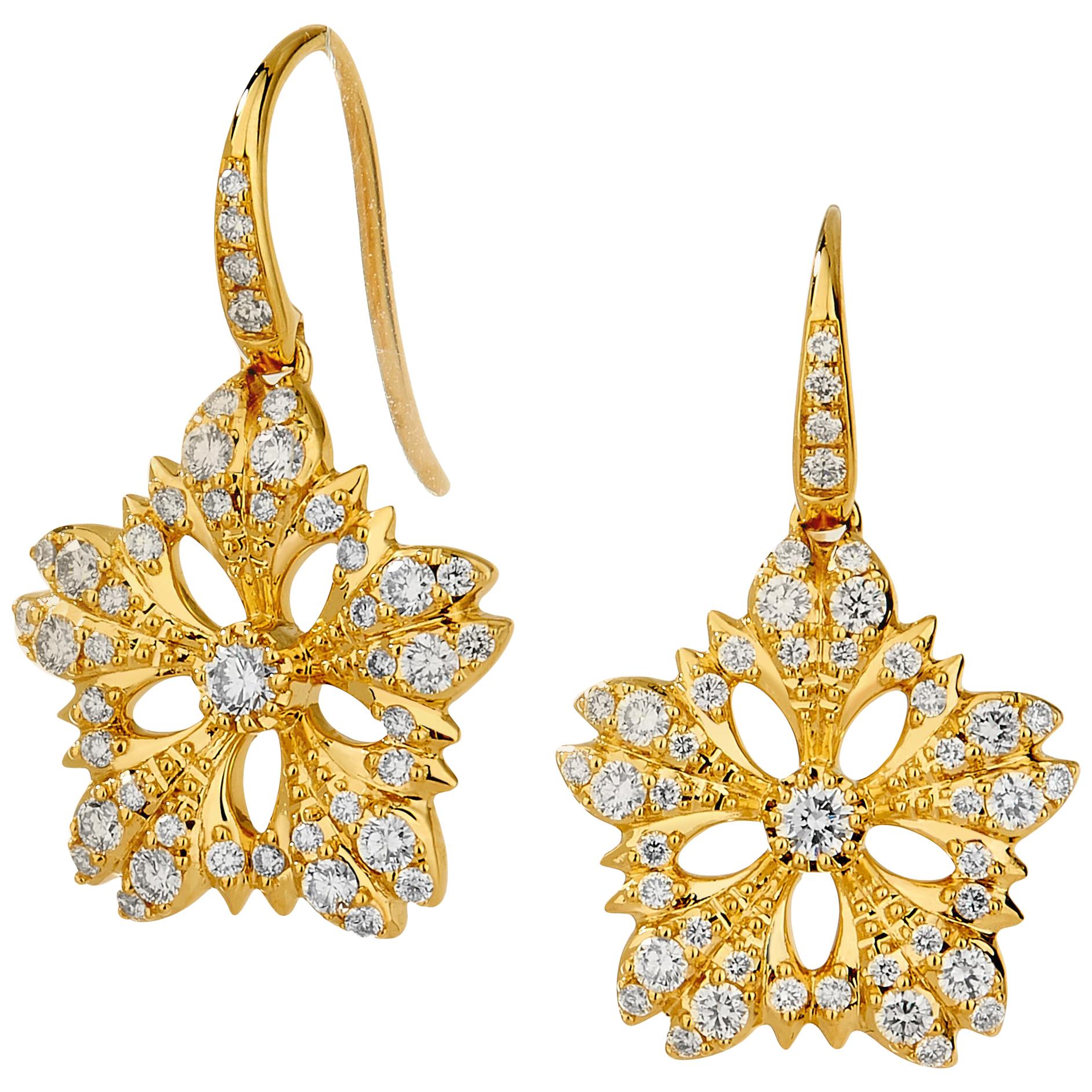 Syna-Blumenohrringe aus Gelbgold mit Diamanten im Angebot