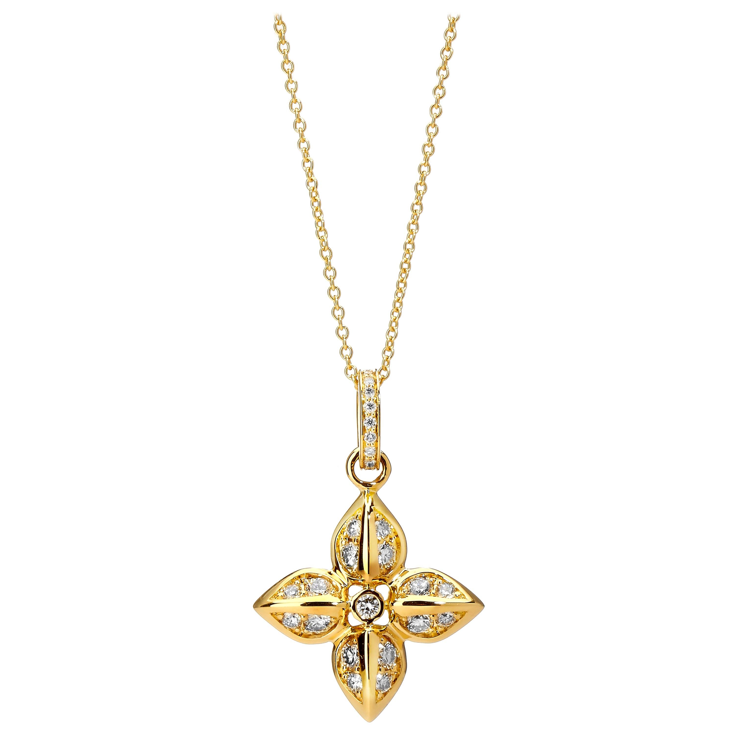 Collier fleur Syna en or jaune avec diamants