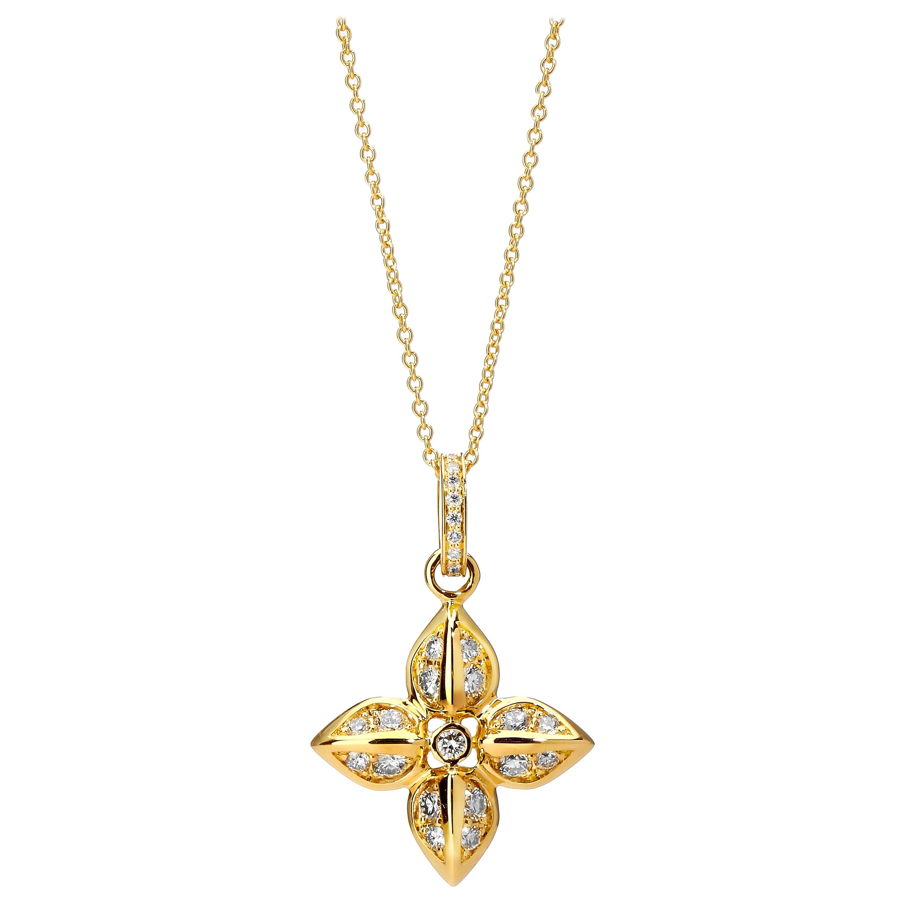 Syna Yellow Gold Flower Necklace with Diamonds