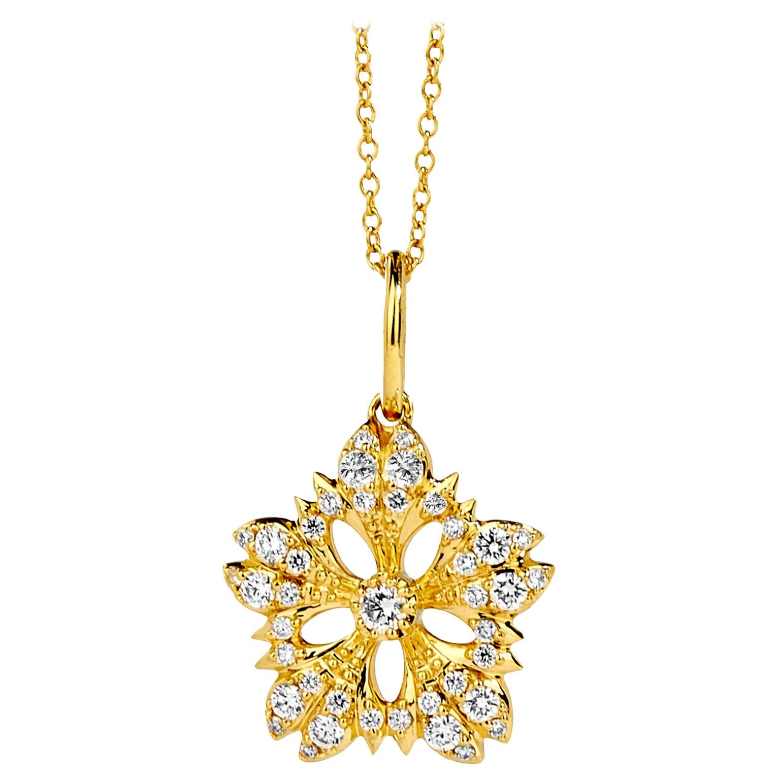 Collier fleur Syna en or jaune avec diamants en vente