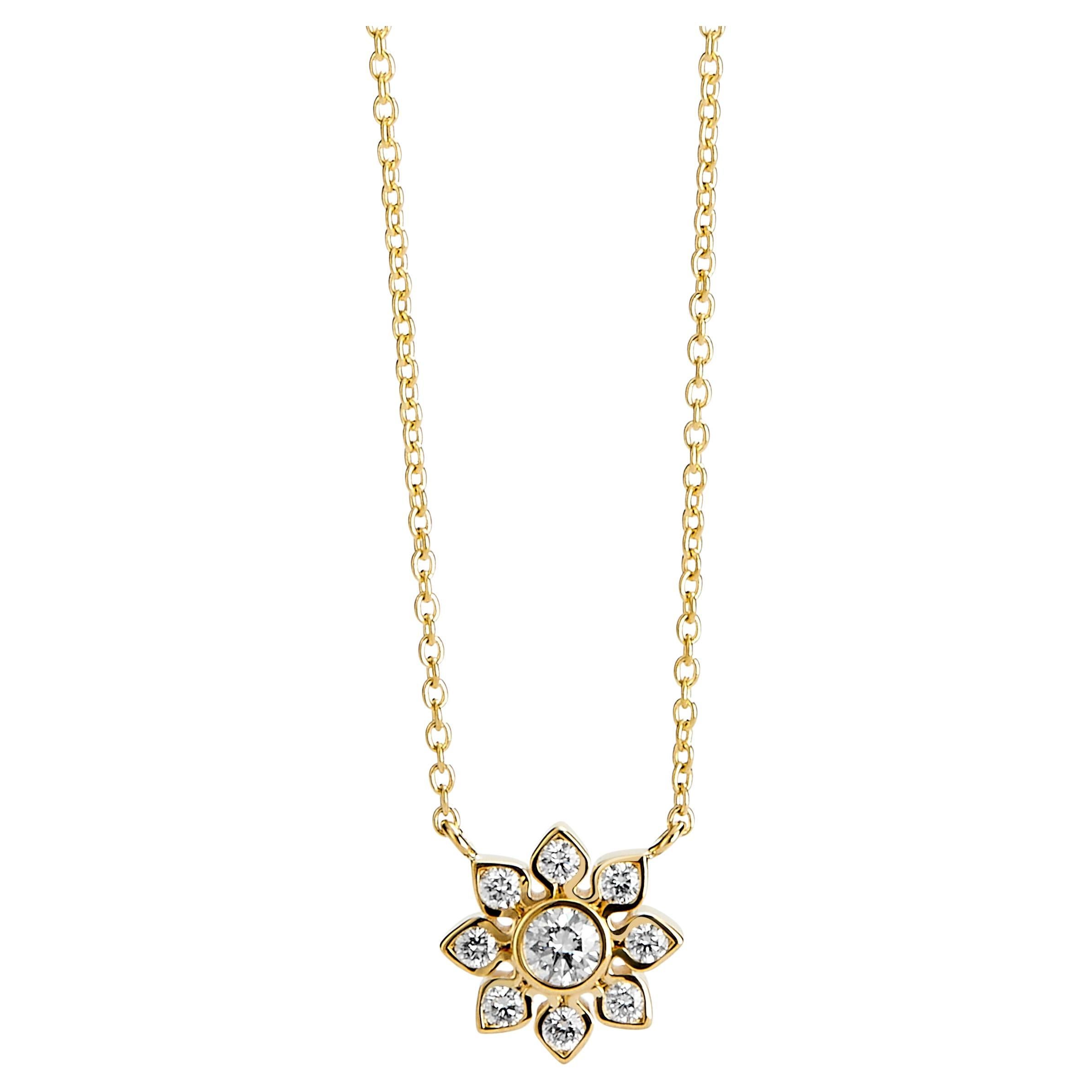 Syna Yellow Gold Flower Necklace with Diamonds