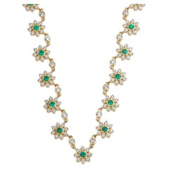 Syna Yellow Gold Flower Necklace with Emeralds and Diamonds