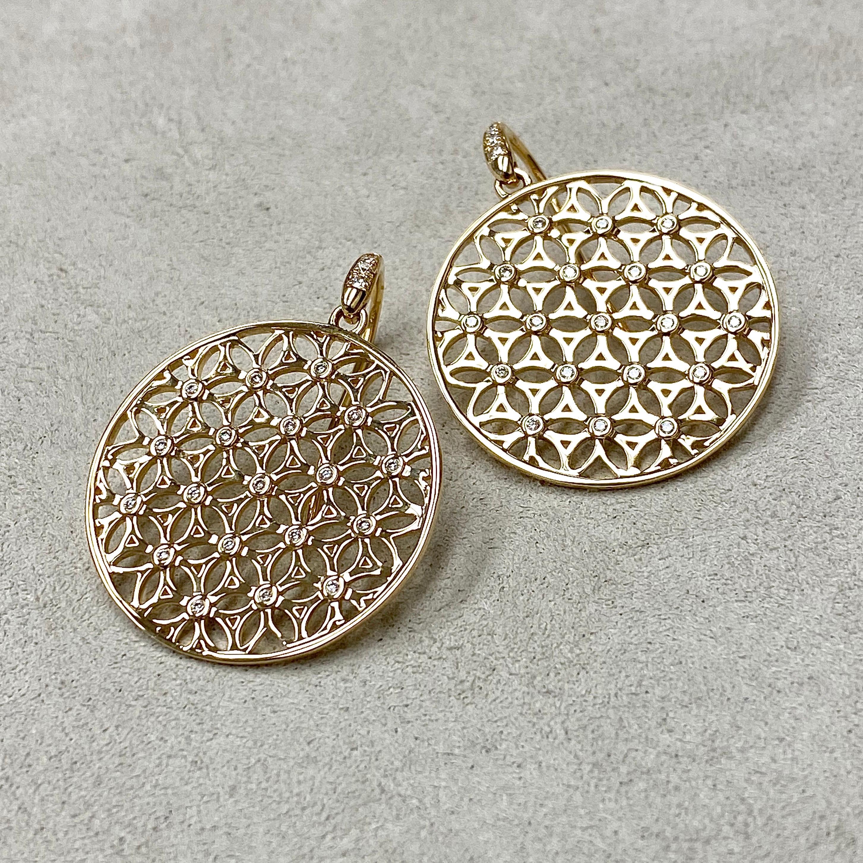 Contemporary Syna Yellow Gold Flower of Life Earrings with Diamonds For Sale