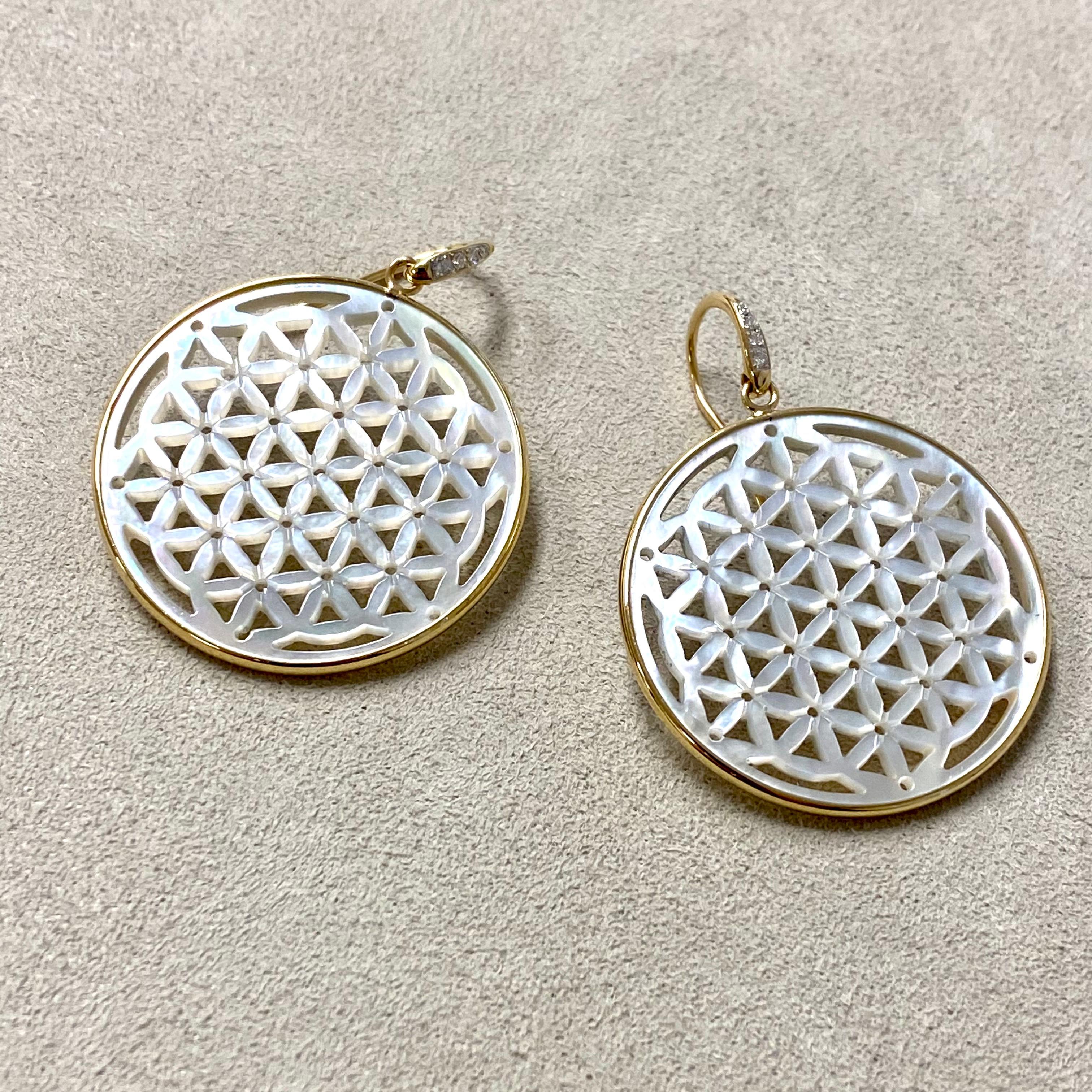 Contemporary Syna Yellow Gold Flower of Life Earrings with Diamonds For Sale
