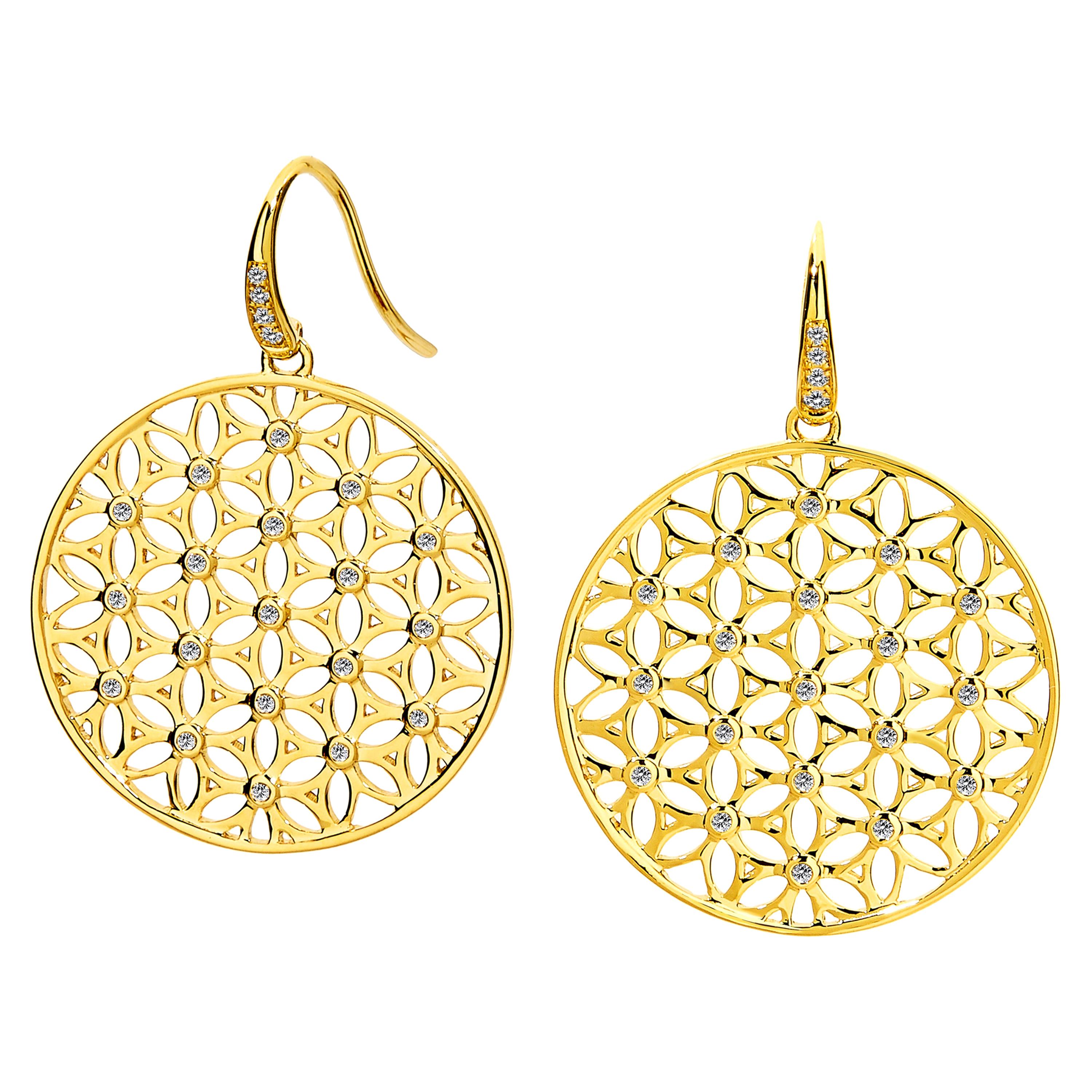 Syna Yellow Gold Flower of Life Earrings with Diamonds For Sale