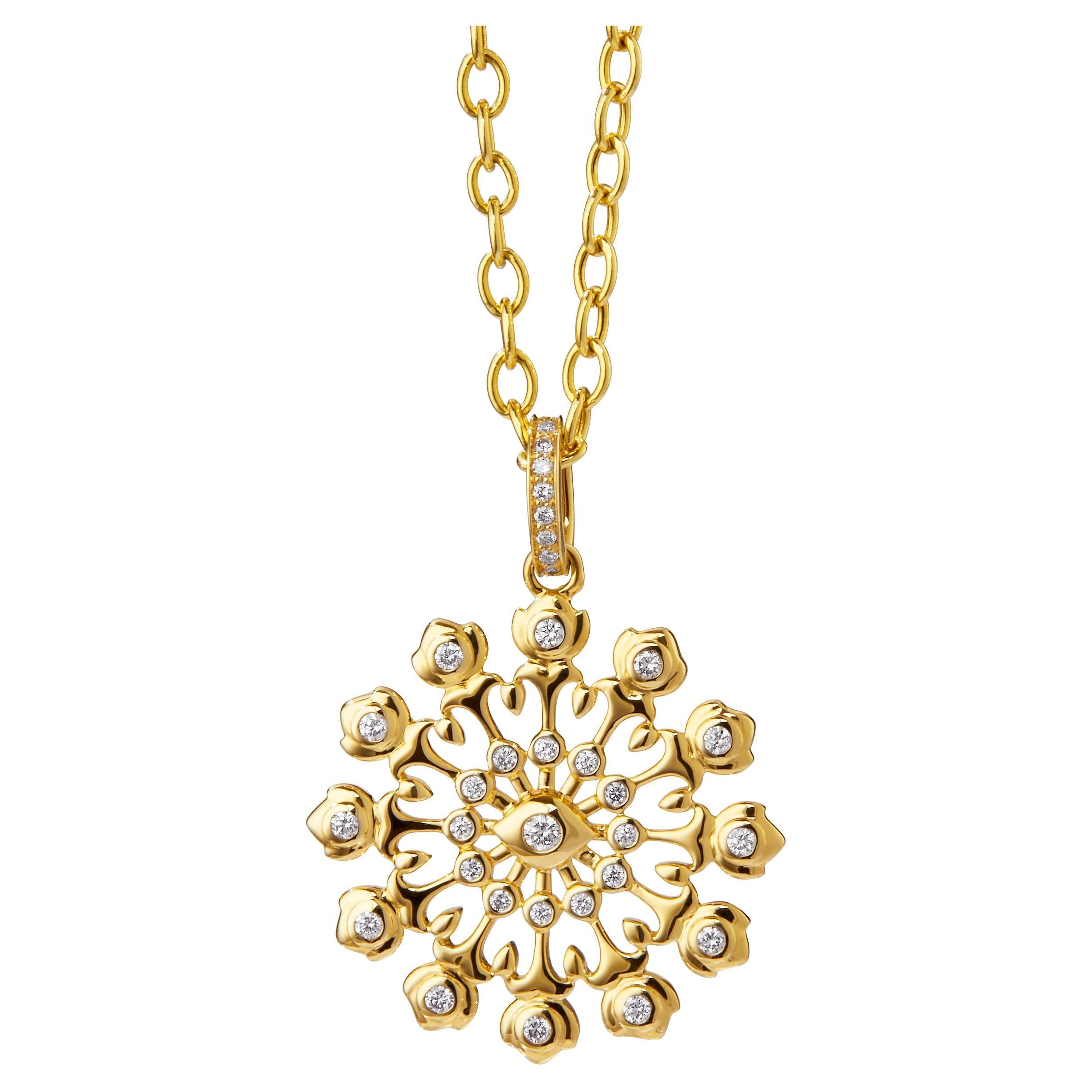 Syna Yellow Gold Flower Pendant with Diamonds