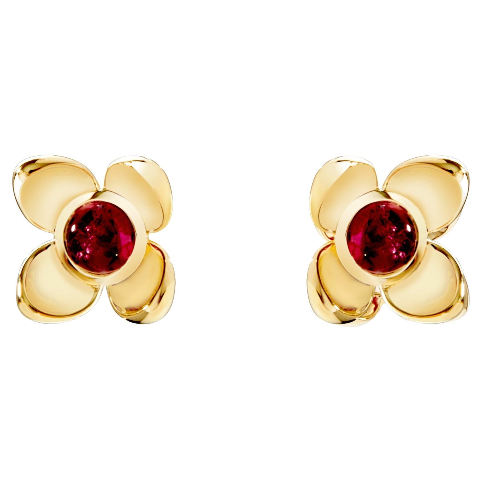 Syna Yellow Gold Flower Studs with Rubellite