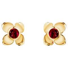 Syna Yellow Gold Flower Studs with Rubellite