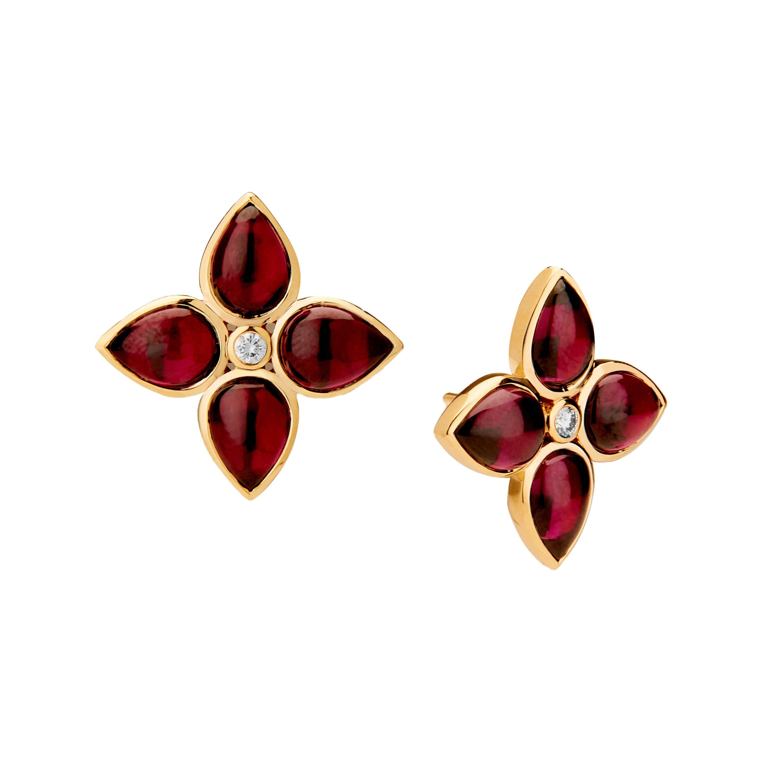 Syna Yellow Gold Garnet Earrings with Diamonds