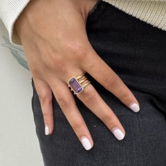 Syna Gelbgold Geometrischer Amethystring mit Diamanten