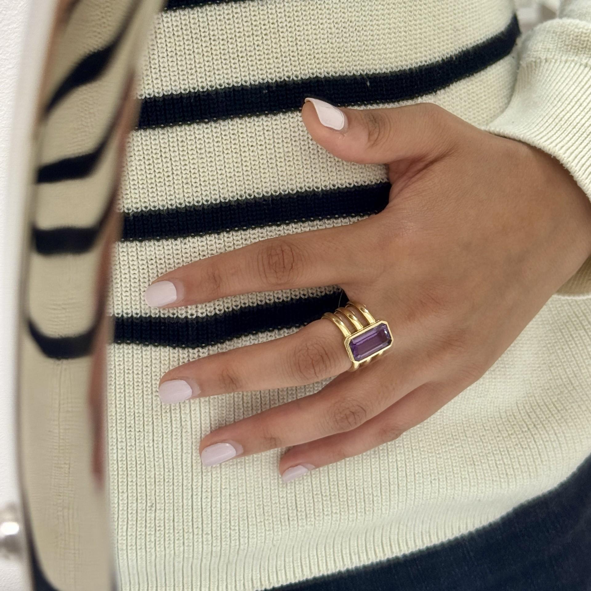 Contemporary Syna Yellow Gold Geometrix Amethyst Ring with Diamonds For Sale