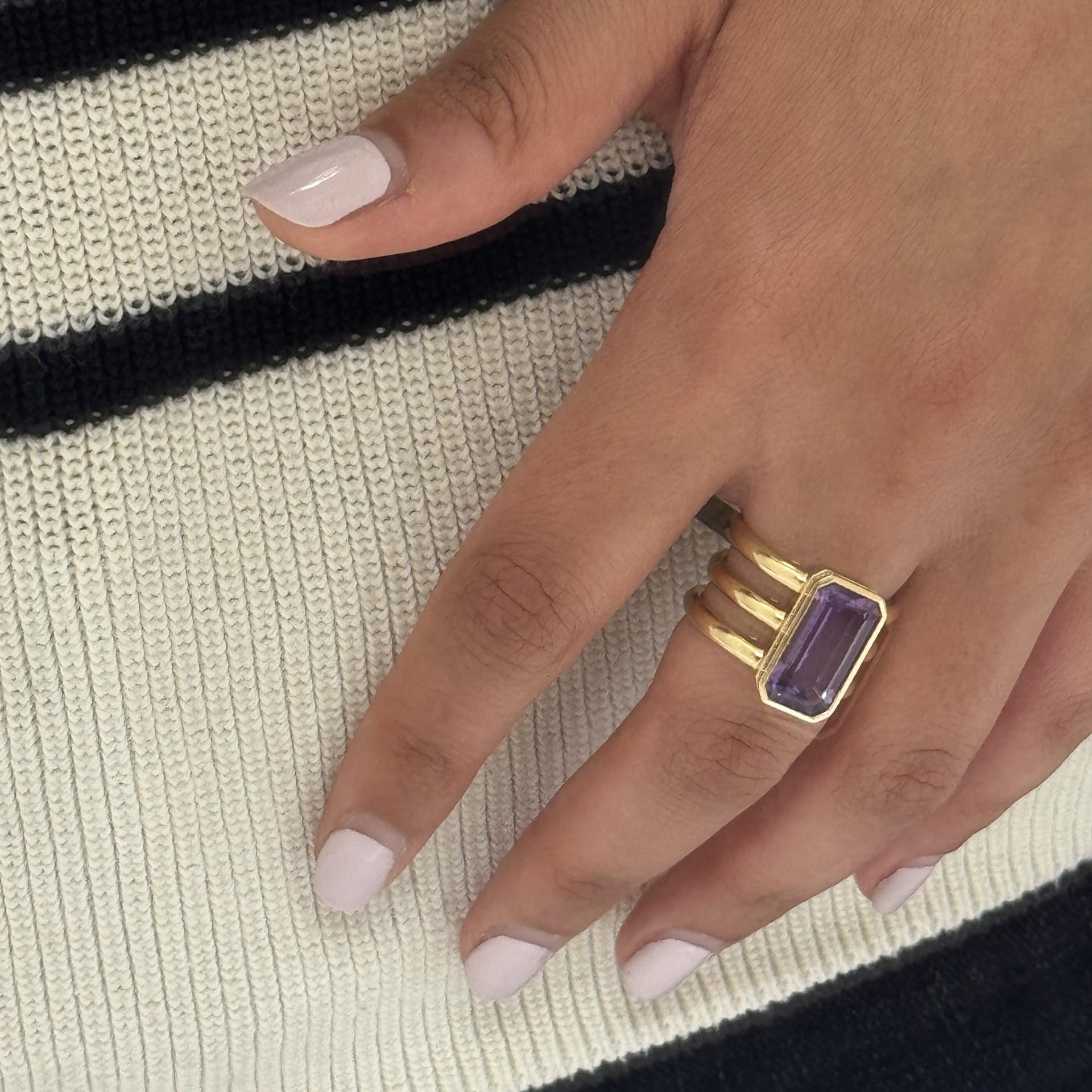 Mixed Cut Syna Yellow Gold Geometrix Amethyst Ring with Diamonds For Sale