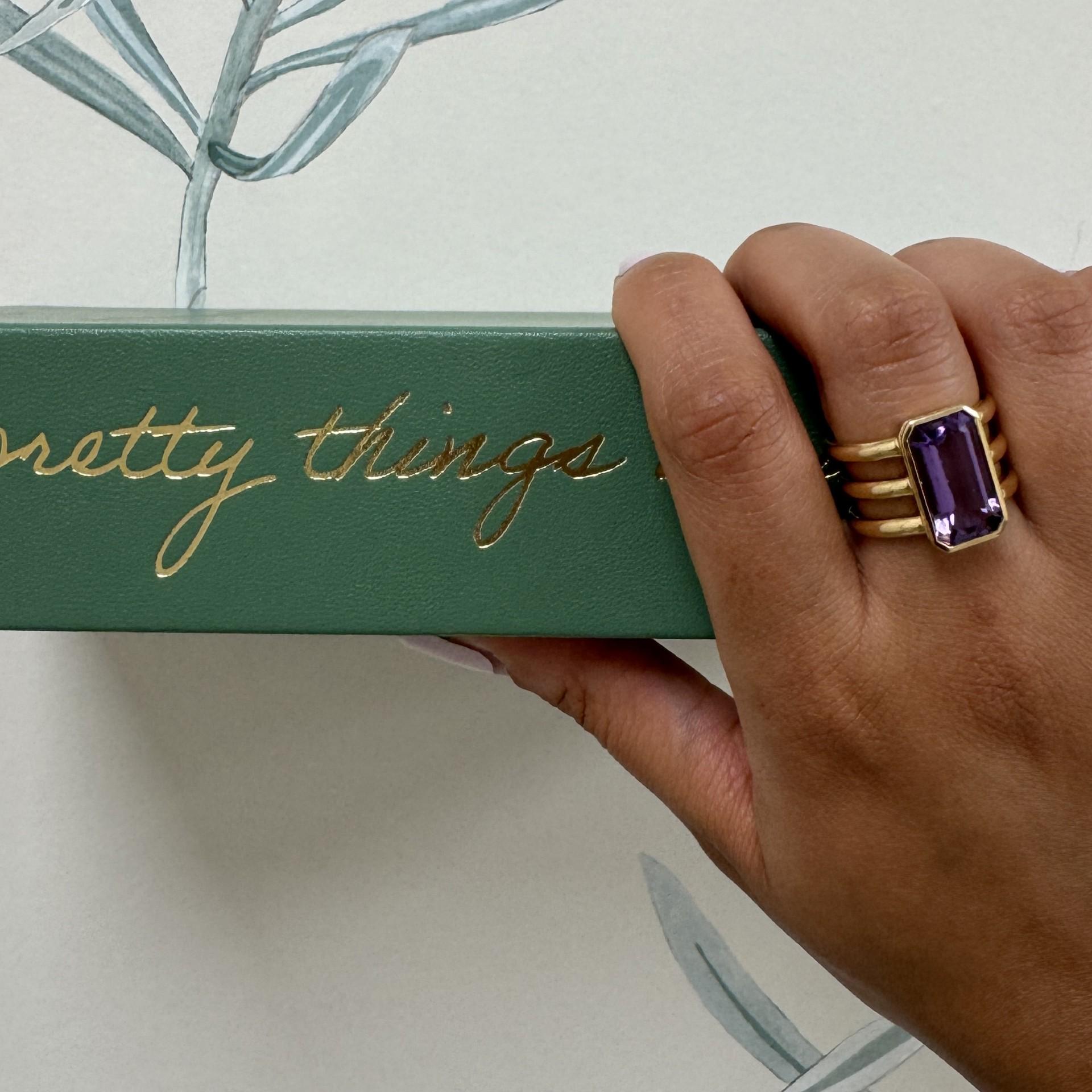 Women's Syna Yellow Gold Geometrix Amethyst Ring with Diamonds For Sale