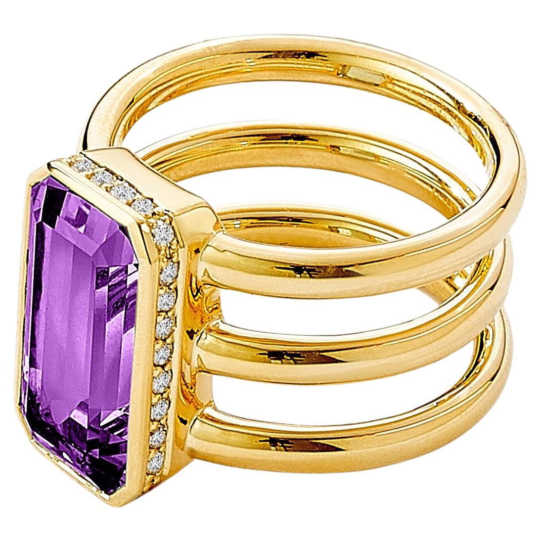 Syna Yellow Gold Geometrix Amethyst Ring with Diamonds