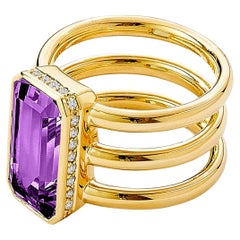 Syna Gelbgold Geometrischer Amethystring mit Diamanten