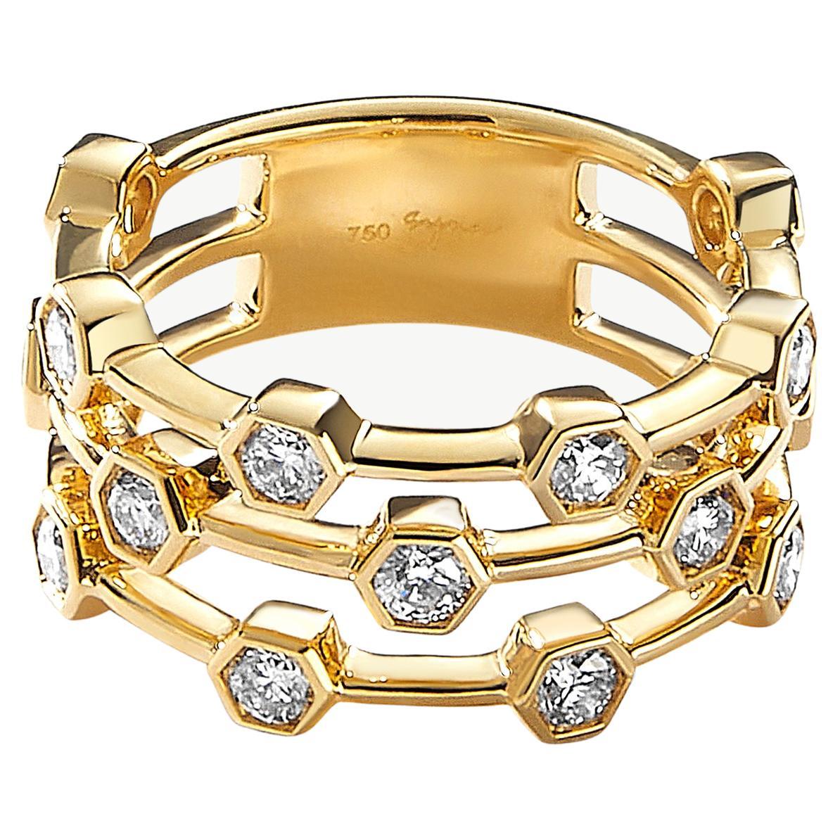 Geometrischer Syna-Ring aus Gelbgold mit Diamanten