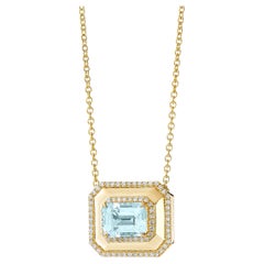 Syna Gelbgold Geometrischer blauer Topas Halskette mit Diamanten