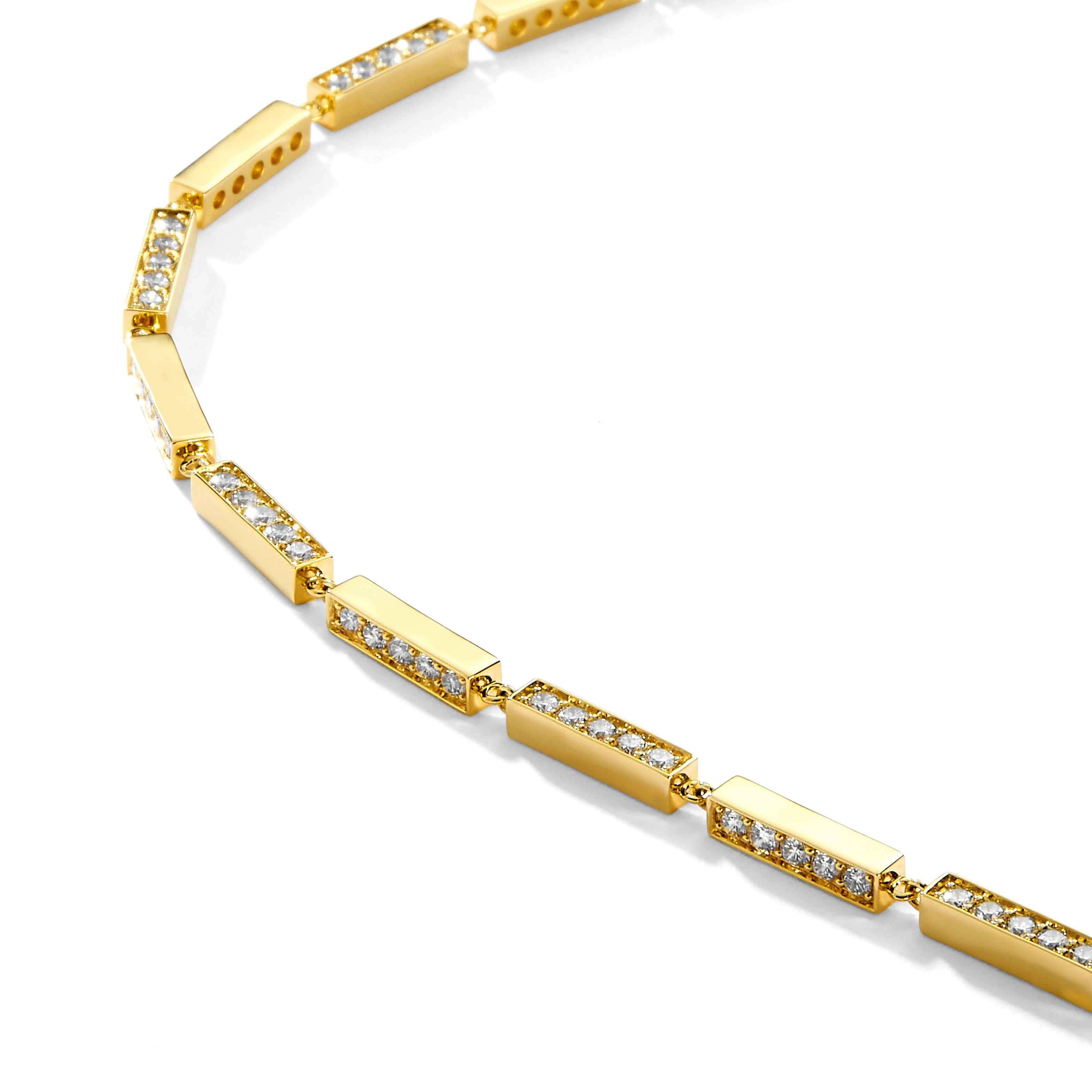 Created in 18 karat yellow gold
Diamonds 2.30 carats approx.
8 inch length with lobster clasp
Bracelet can be clasped at any length
Also available in various lengths

Effortlessly crafted from 18-karat yellow gold, this sophisticated bracelet