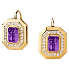 Geometrische Syna-Ohrringe aus Gelbgold mit Amethyst und Diamanten