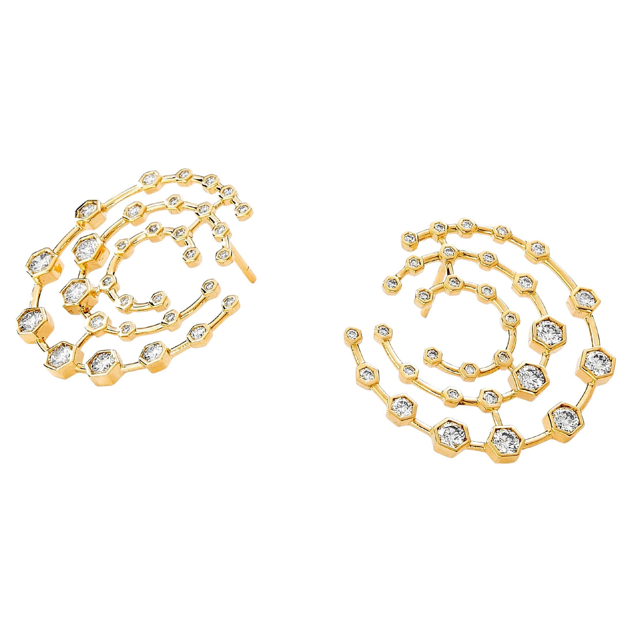 Syna Yellow Gold Geometrix Earrings with Diamonds For Sale