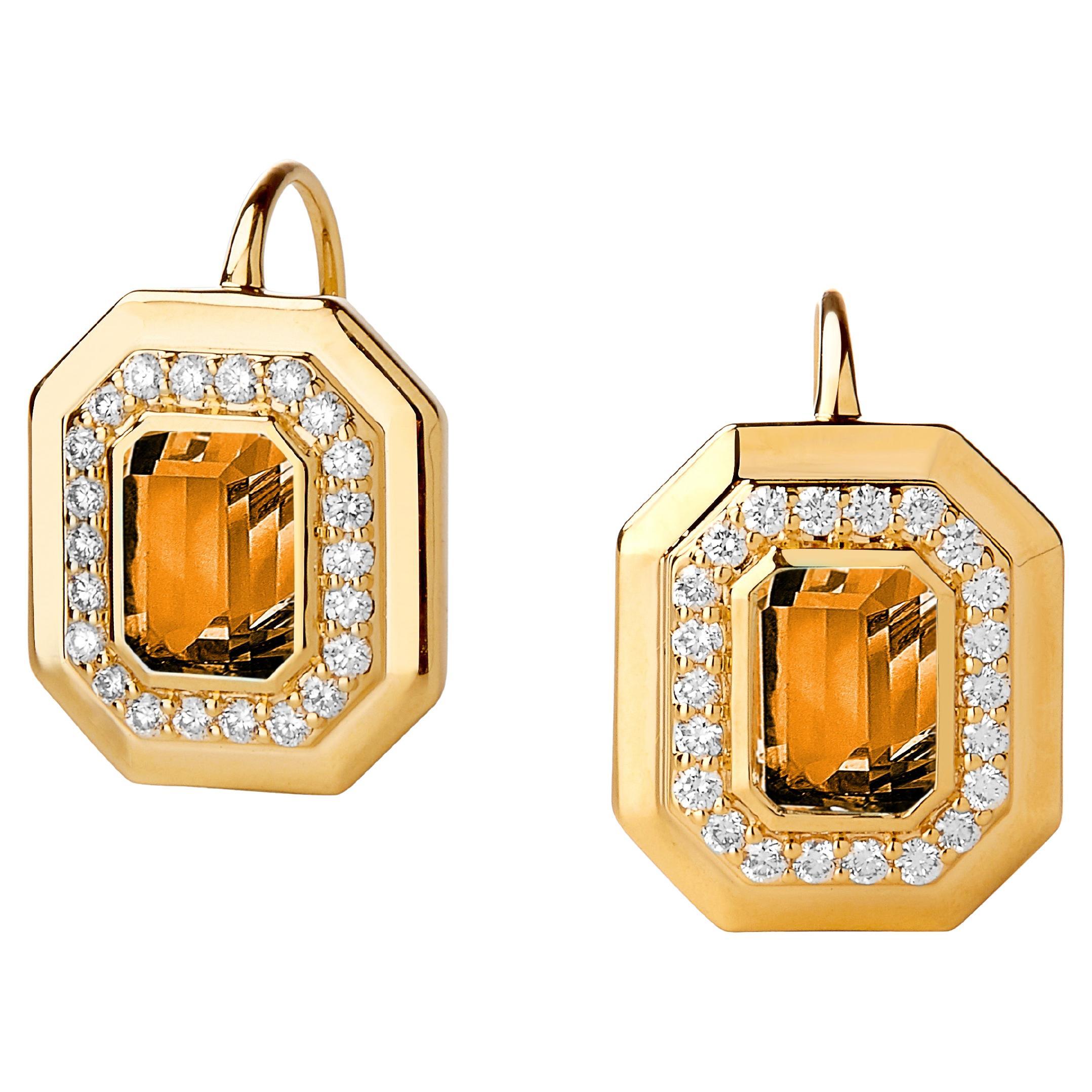 Syna Yellow Gold Geometrix Earrings with Citrine and Diamonds