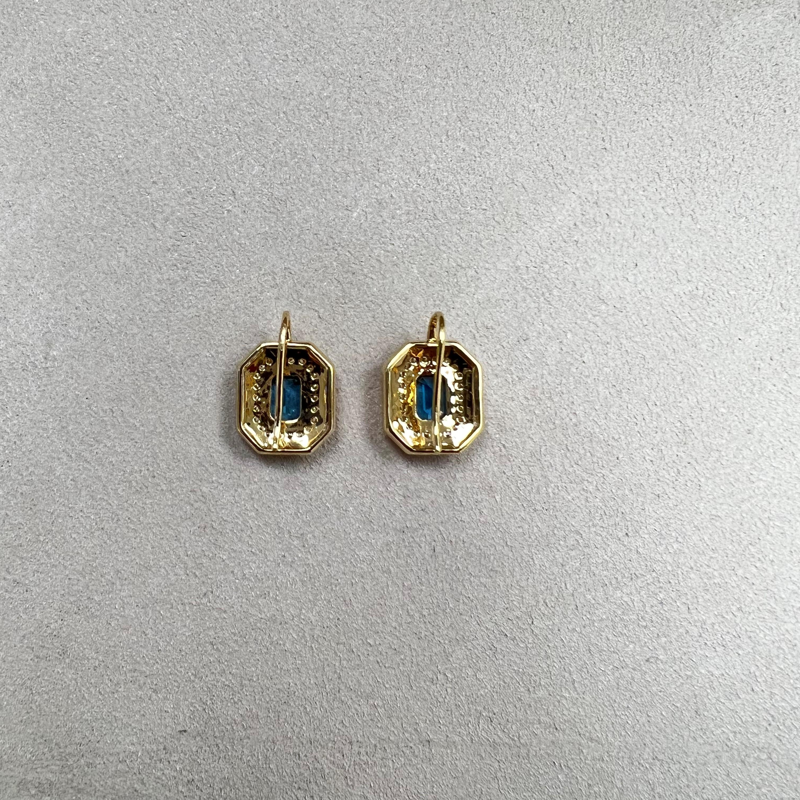 Contemporary Syna Yellow Gold Geometrix London Blue Topaz Earrings with Diamonds