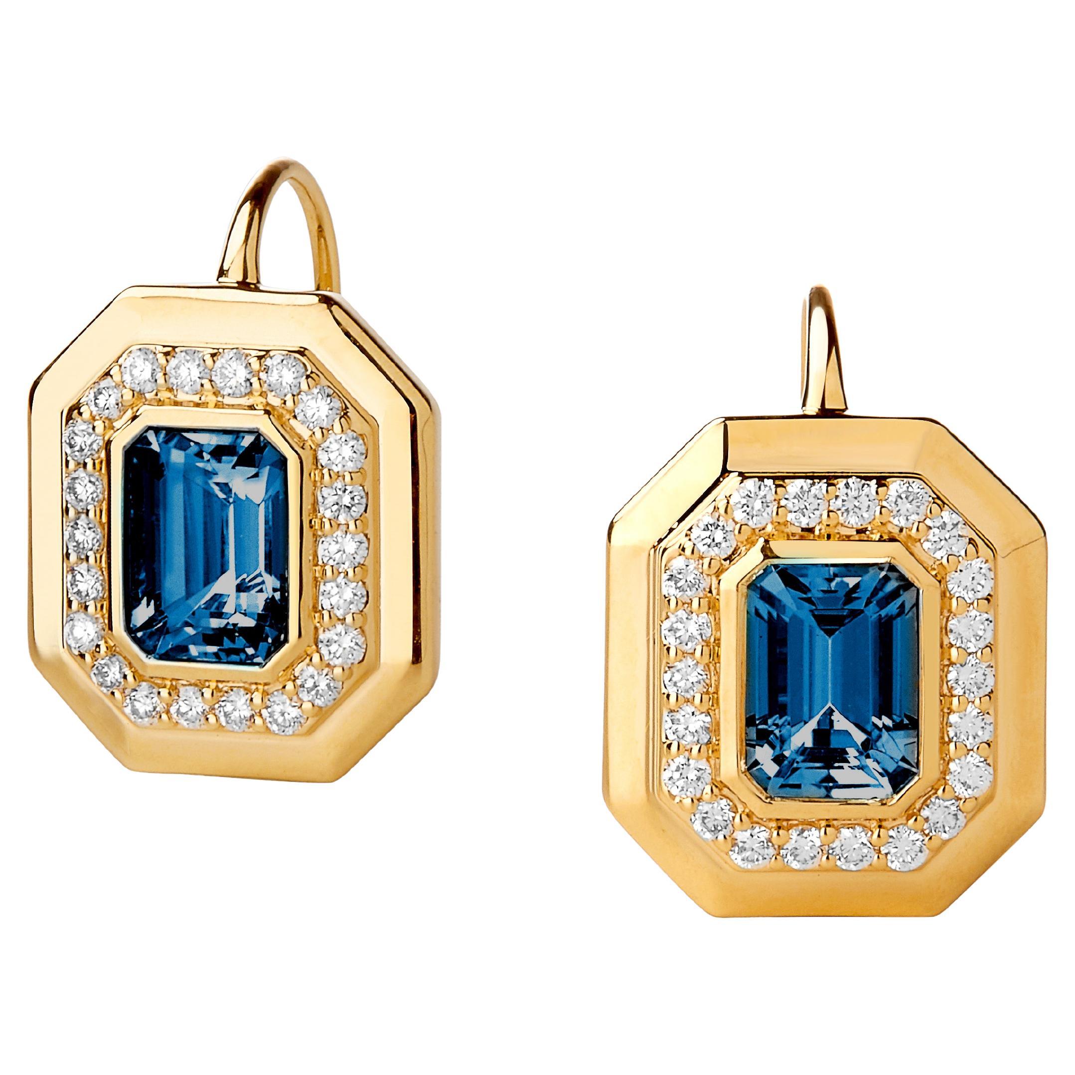 Syna Yellow Gold Geometrix London Blue Topaz Earrings with Diamonds