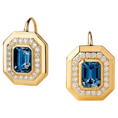 Syna Yellow Gold Geometrix London Blue Topaz Earrings with Diamonds