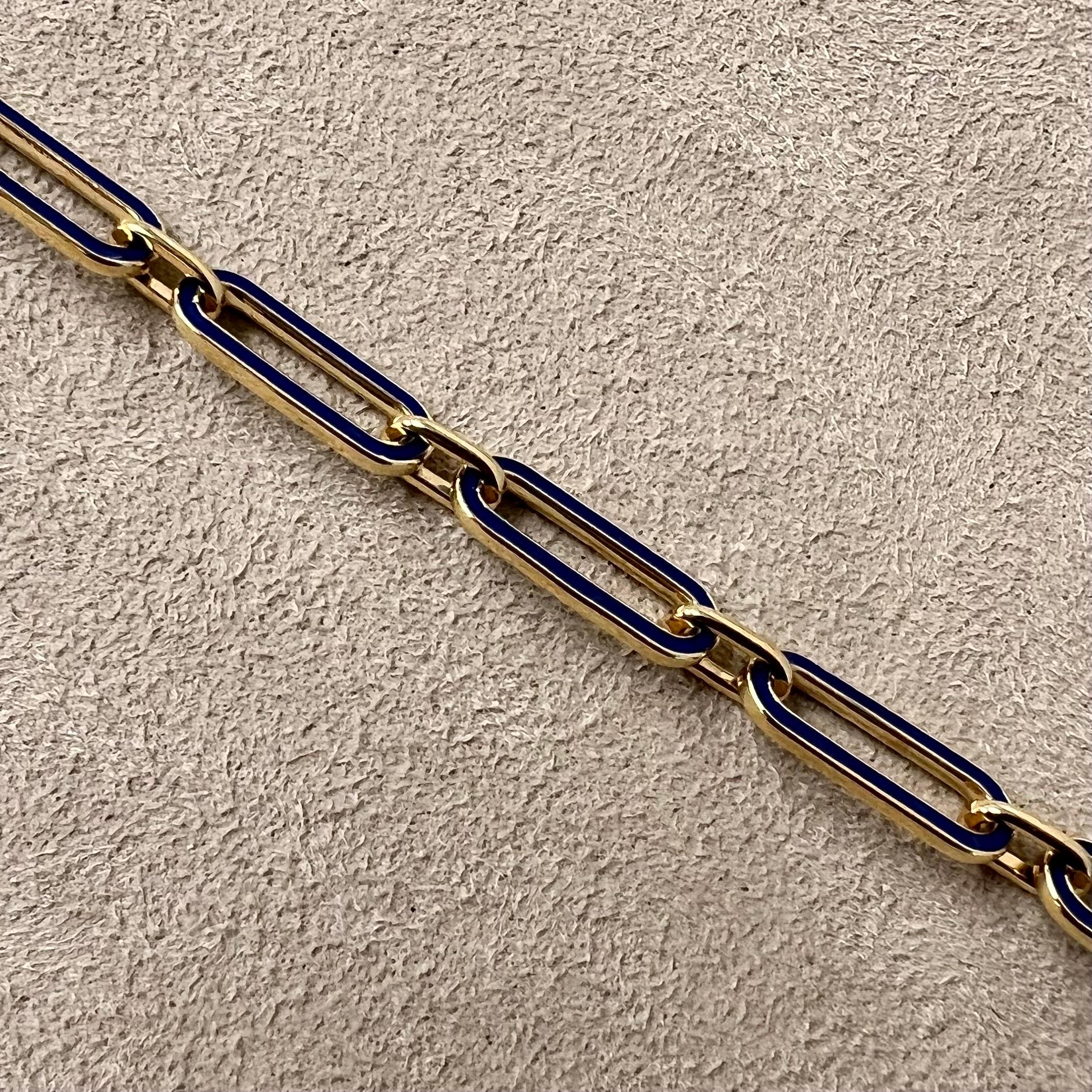 Syna Yellow Gold Geometrix Paper Clip Lapis Blue Enamel Bracelet In New Condition For Sale In Fort Lee, NJ