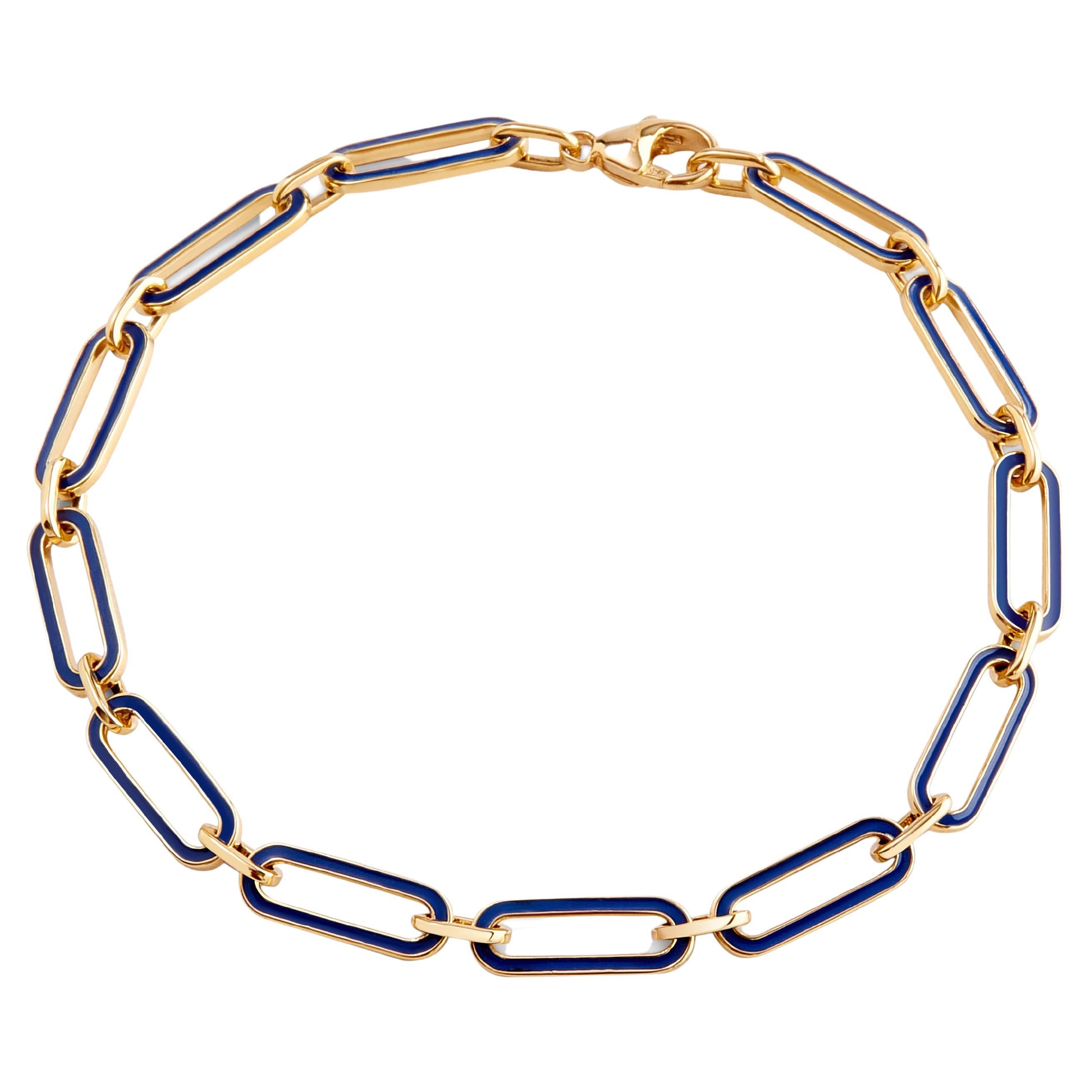 Syna Yellow Gold Geometrix Paper Clip Lapis Blue Enamel Bracelet