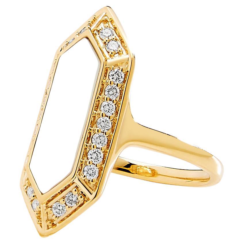 Geometrischer Syna-Ring aus Gelbgold mit Perlmutt und Champagner-Diamanten im Angebot
