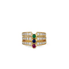Syna Yellow Gold Geometrix Ring with Ruby and Diamonds